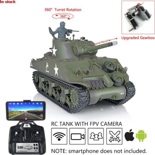 Boy Gifts Heng Long 1/16 7.0 Plastic M4A3 Sherman RC Tank 3898 360°Turret FPV Barrel Recoil TH17670-SMT4