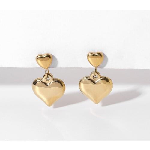 14K Gold Plated Stainless Steel Double Heart Shape Stud Earring For Women Girls Trendy Smooth Earrings Jewelry Gifts