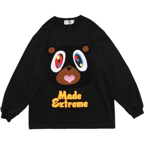 Men Sweatshirt Cartoon Fleece Animal Patchwork Pullover Men O-Neck Vintage College Style Thin Hoodies Couple Streetwear