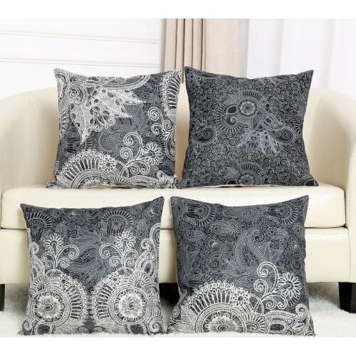 Dark Grey Greenish Bohemian Mandala Home Decorative Pillows Thailand Mediterranean Datura Design Sofa Cushion Cover Throw Pillow
