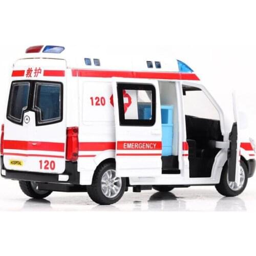 14.5CM 1:36 Scale Metal Alloy Ambulance Mobile Hospital Emergency Car Bus Pull Back Diecasts Vehicles Model Toys F Children Kids