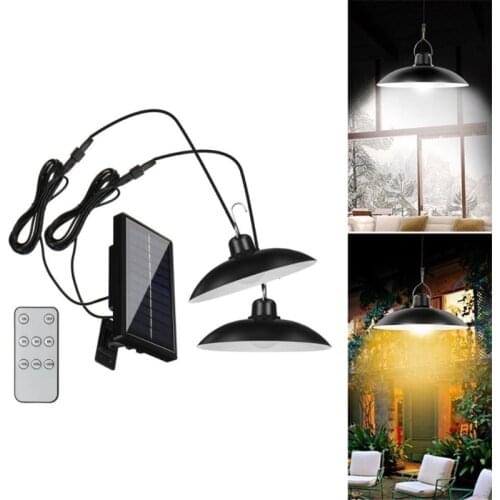 Vintage Solar Powered Pendant Shed Light Waterproof Hanging LED Chandelier Lamp with Remote Control Brightness Adjustment for