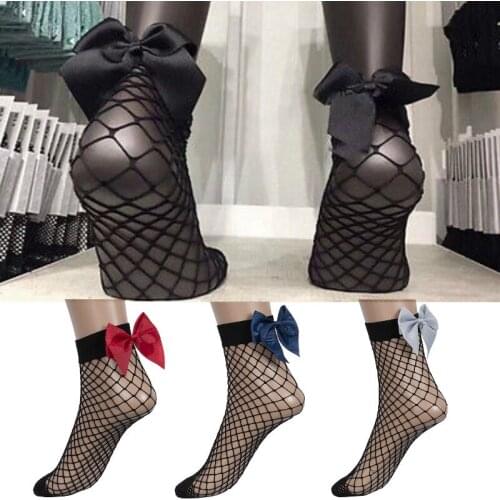 2019 Fashion Women Socks Breathable Bow knot Fishnet Short Socks Women Mesh Ankle Sock Summer Harajuku