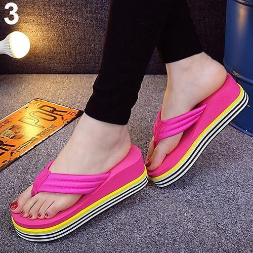 Women Strip Heel Wedge Summer Sandals Flip Flops Beach Toe Post Shoes Slippers Women Summer Non-slip Platform Shoes сланцы 2020
