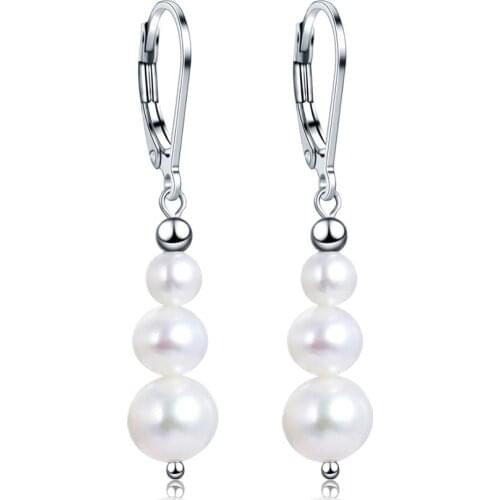 Beritafon 925 Sterling Silver Freshwater Pearl hook Earrings for Women gift Lever Back Earrings