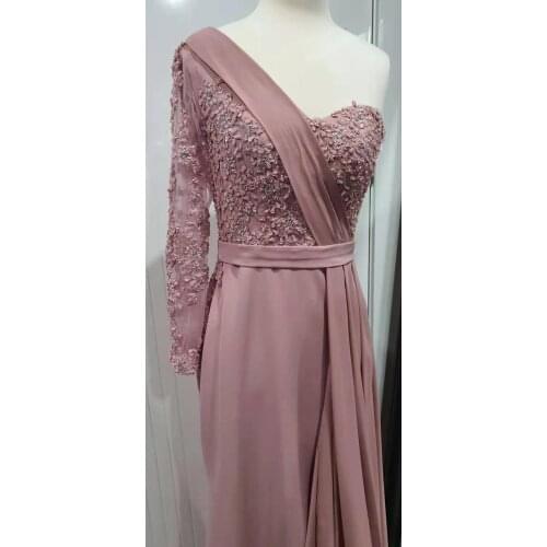 One Shoulder Wedding Party Dress Long Sleeve 2021 Vestido De Festa Long Evening Prom Dress