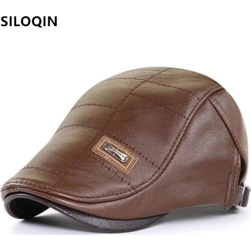 SILOQIN PU leather winter hats for men velvet warm berets chapeau winter mens hat adjustable size casual brands cap dads hats