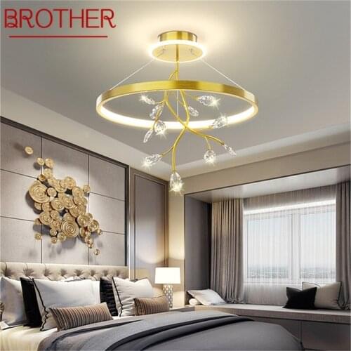 BROTHER Gold Pendant Light Modern Nordic LED Lamps Branch Crystal Fixtures Decorative for Home Bed Room