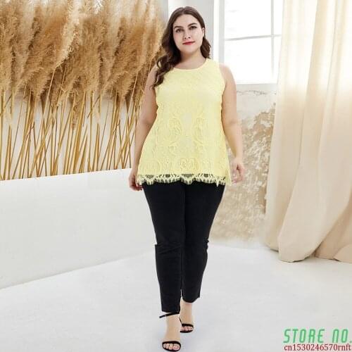 2021 Casual Plus Size Womens Vest Tops Summer Sexy Sleeveless Lace Stitching Printed Slim Yellow Vest Elegant Fashion Vest Tops