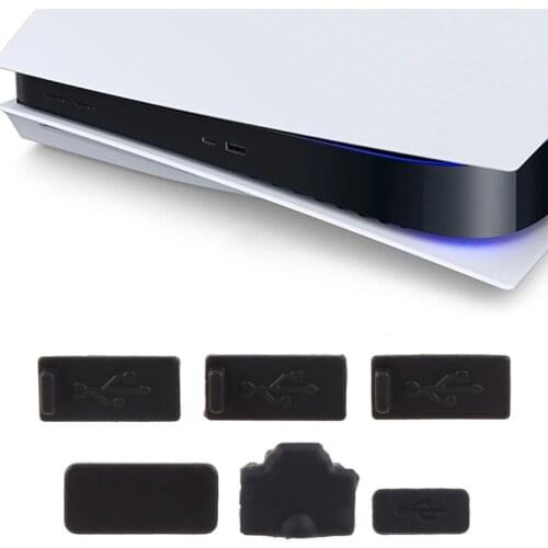 6pcs Black Silicone Dust Plugs Set USB HDM Interface Anti-dust Cover Dustproof Plug for PS5 Game Console Accessories N18 20