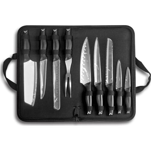 9Pcs Chef Knife Set Kitchen Knives Stainless Steel Knife Set Butcher Meat Cleaver Boning Fruit Knife Bread Cutter with Nylon Bag
