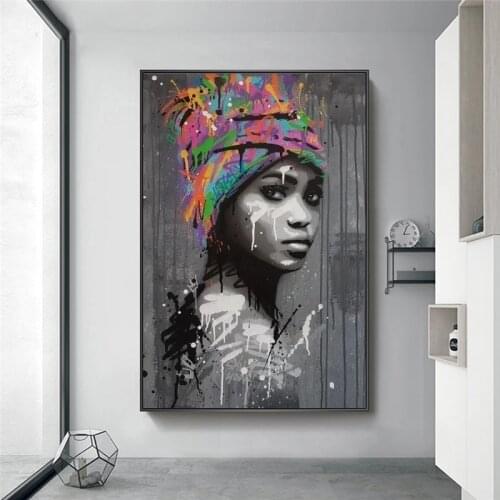 Abstract African Woman Wall Paintings Canvas Art Posters and Prints Street Graffiti Pictures for Modern Living Room Home Decor