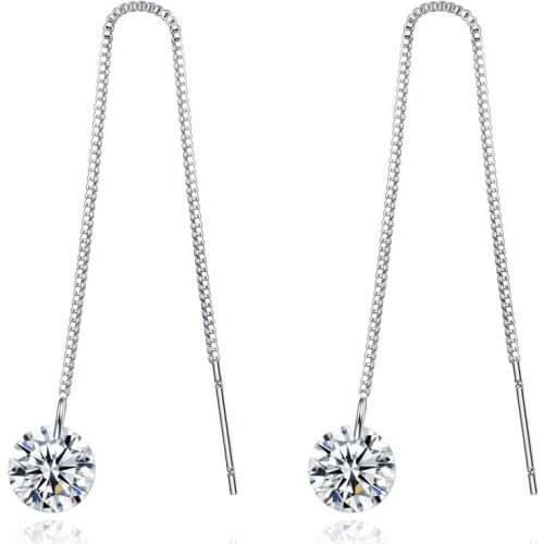Shiny Cute Tiny Zircon Drop Earrings Long Chain Elegant CZ Women Dangle Earrings Wedding Jewelry Gift