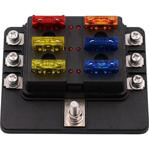 Fuse Box 6 Ways Fuse Holder 12V Fuse Box Plastic Cover with LED Indicator Light Fuse for Car Boat Trike Multichannel Fuse Box