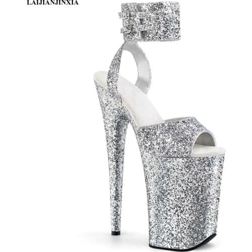 LAIJIANJINXIA New 9 inch high heel sandals sequined heel upper summer women shoes nightclub sexy model pole dancing Sandals