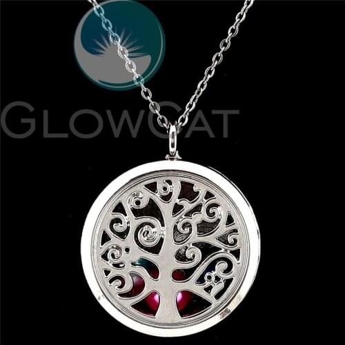Flower Tree Locket Steel Chains Essential Oil Aromatherapy Diffuser Perfume Locket Pendant Necklace R-K1195