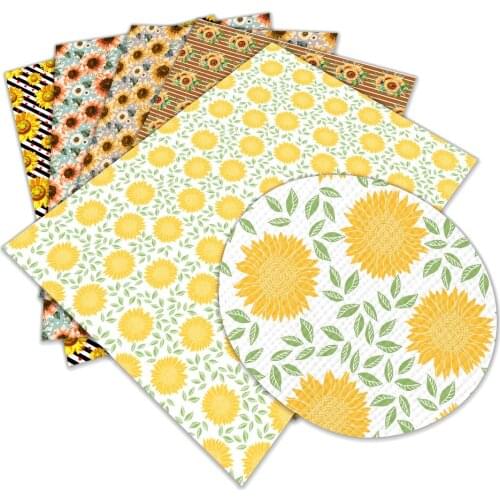 Sunflower Print Pattern Artificial Leather Cross Pattern DIY Sewing Material 22x30cm