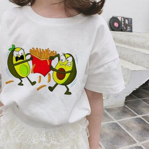 CDJLFH Boys Clothes Fashion Kawaii Summer Cartoon White T-shirts Girl Tshirt Birthday Avocado Hipsters Print Kids Shirt Harajuku