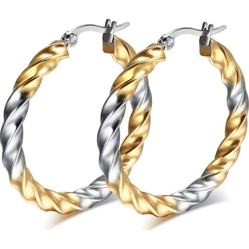 Gold silver color wavy line hoop earrings fashion earrings