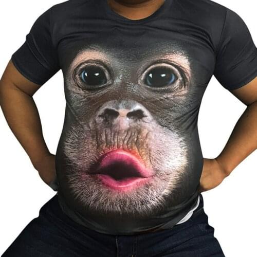 Mens T-shirt Top Short Sleeve Orangutan Pattern Funny Style Breathable Animal Print O-neck Short Sleeve T-shirt Top