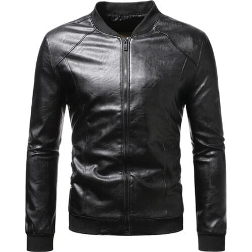 Stand Collar Men Faux Leather Jacket Motorcycle Spring and Autumn Thin Mens Jackets Black Outwear Male Pu Leather Coats Men