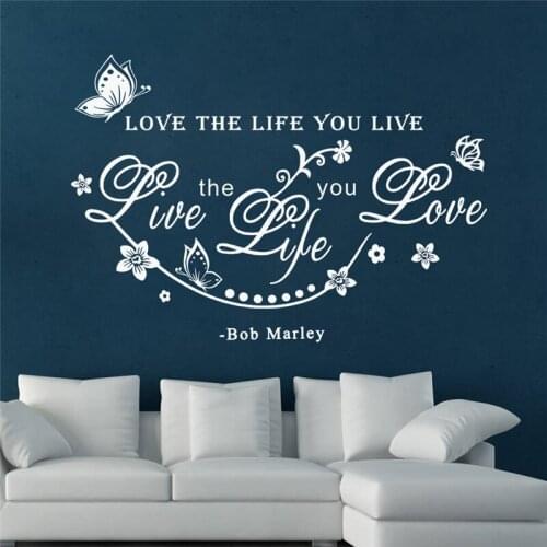 Butterfly love the life you live flower vine wall art stickers for living room home decoration diy decals vinyl bob marley