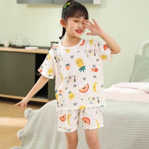 2-12 Years Baby Girls Pajama Sets Summer Cotton Nightwear Top Short Kids Pyjamas Boy Fruit Cartoon Pajamas for Children Clothing