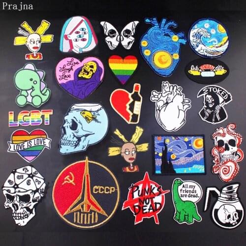 Prajna Hippie Skull Patch Embroidered Patches For Clothes Iron On Patches Gay Pride Parch Badge Stripes Stickers On Clothing