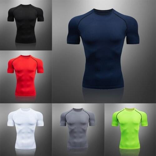Casual Mens T-Shirt Summer New Sports Short-Sleeve Quick-Drying Training Compression Jogging Tights Gym Workout Clothes