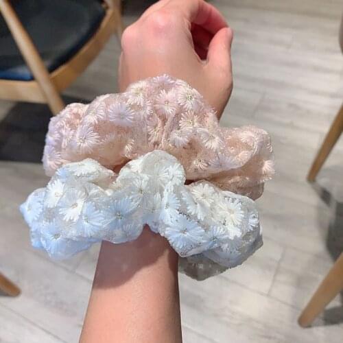Hair Scrunchies Elastic Hair Bands Rope Flower daisy Rubber Hair Ring Tie Headwear Lace Band Accessories Ponytail Transparent
