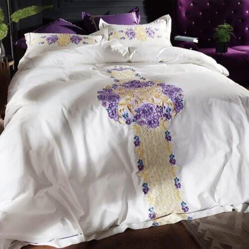 120S white Egyptian Cotton Embroidery Luxury Royal Bedding Set 4pcs King Queen Wedding Bed Sheet set Duvet cover Pillowcase 6pcs