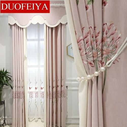 Floor to ceiling window chenille embroidered bedroom shading cloth curtain window gauze blue warm curtain