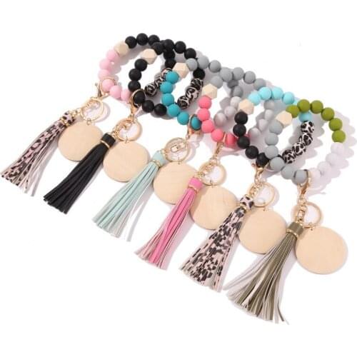 Tassel Silicone Keychain Charms Wood Beads Keychain With Wood Chips Fashion Jewelry Accessories Keyring For Women Wholesale 2021