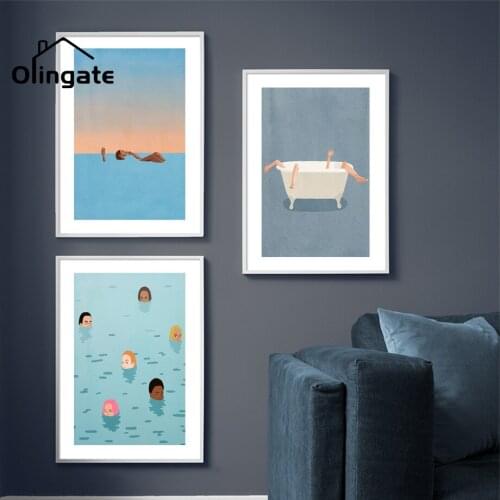 Nordic Poster Pool Party Swim Diving Bathtub Coffee Girl Abstract Wall Art Print Canvas Painting Decor Pictures For Living Room
