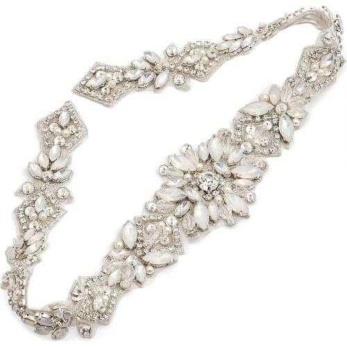 WENXI 30CS Wedding Gown Sash Rhinestones Appliques Hand Beaded Silver Crystal Iron On For Bridal Dress Belt WX935