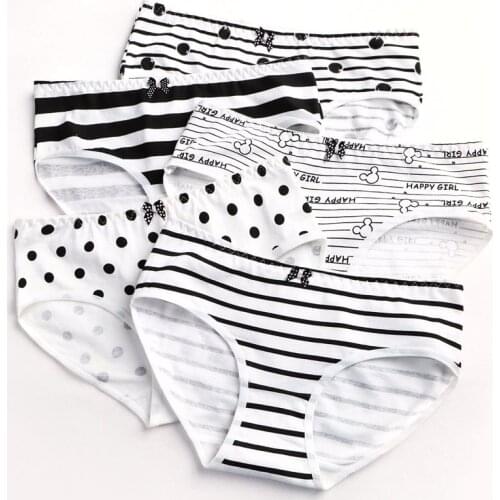Womens Cotton Mid-rise Underwear Comfortable Girls Briefs Students Black And White Intimate Stripe Printing Cute Panties