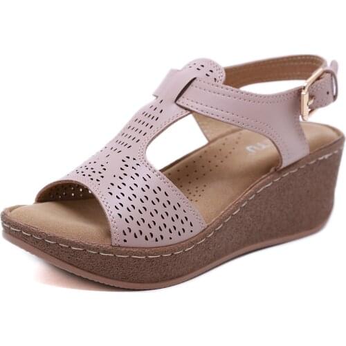 Wedges Platform Shoes Women Heel Height 6.5CM Peep Toe Casual Sweet Sandals For Women Pius Size36-42 Solid Summer Ladies Shoes