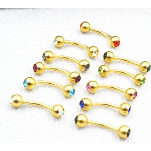 LOT50pcs Free Shippment Body Jewelry -Crystal Eyebrow Piercing Lip Rings Curve Barbells 16g~1.2mmX8X4mm Body Piercing Jewelry