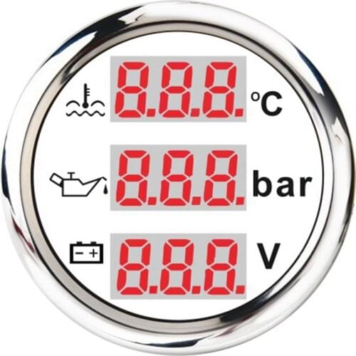 Universal 52mm 3 in 1 Multi-Function Digital Gauge Waterproof Water Temp Oil Pressure Gauge Voltmeter with Alarm