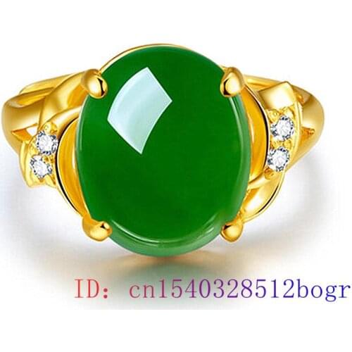 Green Jade Ring Charm 925 Silver Natural Fashion Zircon Gemstone Crystal Jewelry Chalcedony Amulet Men Gifts Women