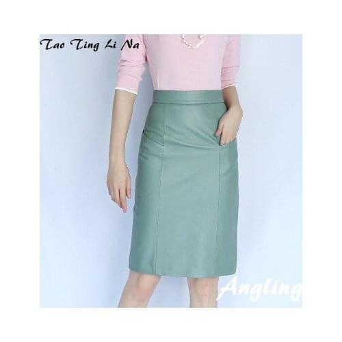 2020 Women Spring Genuine Real Sheep Leather Skirt E8
