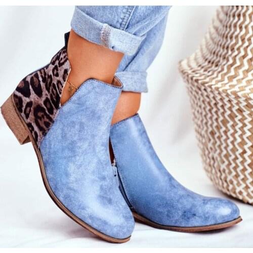 Womens Leopard Print Ankle Boots Spring and Autumn High Heels Winter PU Leather Casual Shoes Ladies Shoes 2020