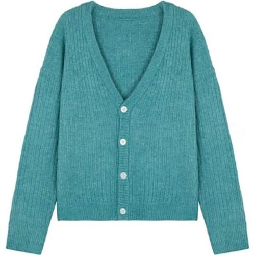 Women Cardigan Knit Sweater Vintage Stylish Patchwork Slim Crop Top Fashion V-Neck Long Sleeve Outerwear ZZ0861