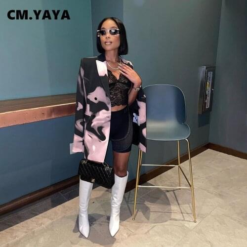 CM.YAYA Women Tailored Coat Print Full Sleeve Straight Blazers Office Lady Fashion Streetwear Vintage Coats Autumn 2021