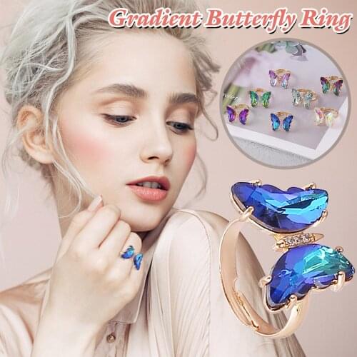 Woman Ring Fashion Creative Gradient Butterfly Adjustable Opening Ring Popular All-Match Single Product кольцо с камнем 04