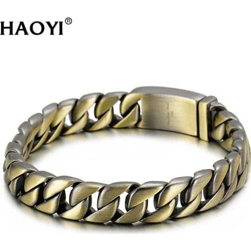 12mm Vintage Army Green Cuban Bracelet 316L Stainless Steel Curb Cuban Bracelet Heavy Tone Chain Jewelry Mens Boys Bike Bracelet