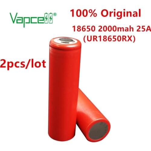 2pcs/lot Vapcell 100% original 18650 battery 2000mah 25A UR18650RX rechargeable batteries flat / button top free shipping