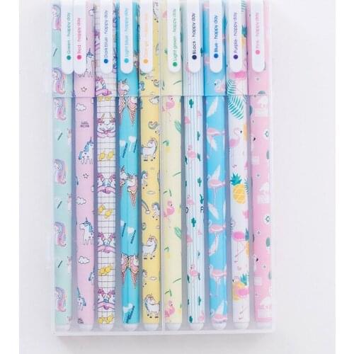 20 Pcs Color Pen WITH BOX Cartoon Flamingo Unicorn Ten Boxed Color Neutral Pen Student Stationery Kawaii School Supplies