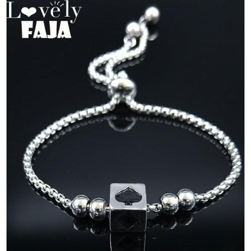 2021 New Fashion Spades Stainless Steel Chain Bracelet for Women Silver Color Bracelets Jewelry bisuteria B18414