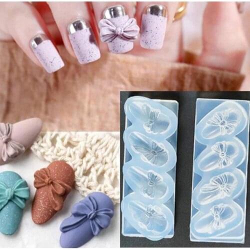 3D Flower Bow Carved Nails Template Nail Silicone Mold Sticker Nail Art Mold UV Gel Polish Stamper Women Girls DIY Manicure Tool